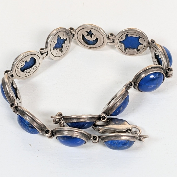 Lapis Sterling SW Native symbols reversible bracelet - Picture 6 of 8
